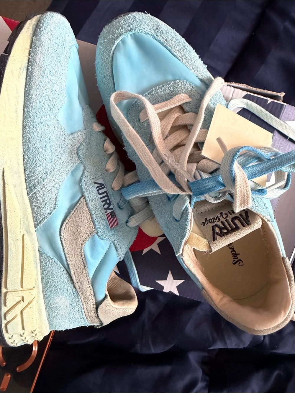 Authentic Unisex Autry Sneakers Light Blue Suede & Nylon- Classic Casual Style